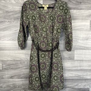 Anthropologie Green and Purple Patterned Dress